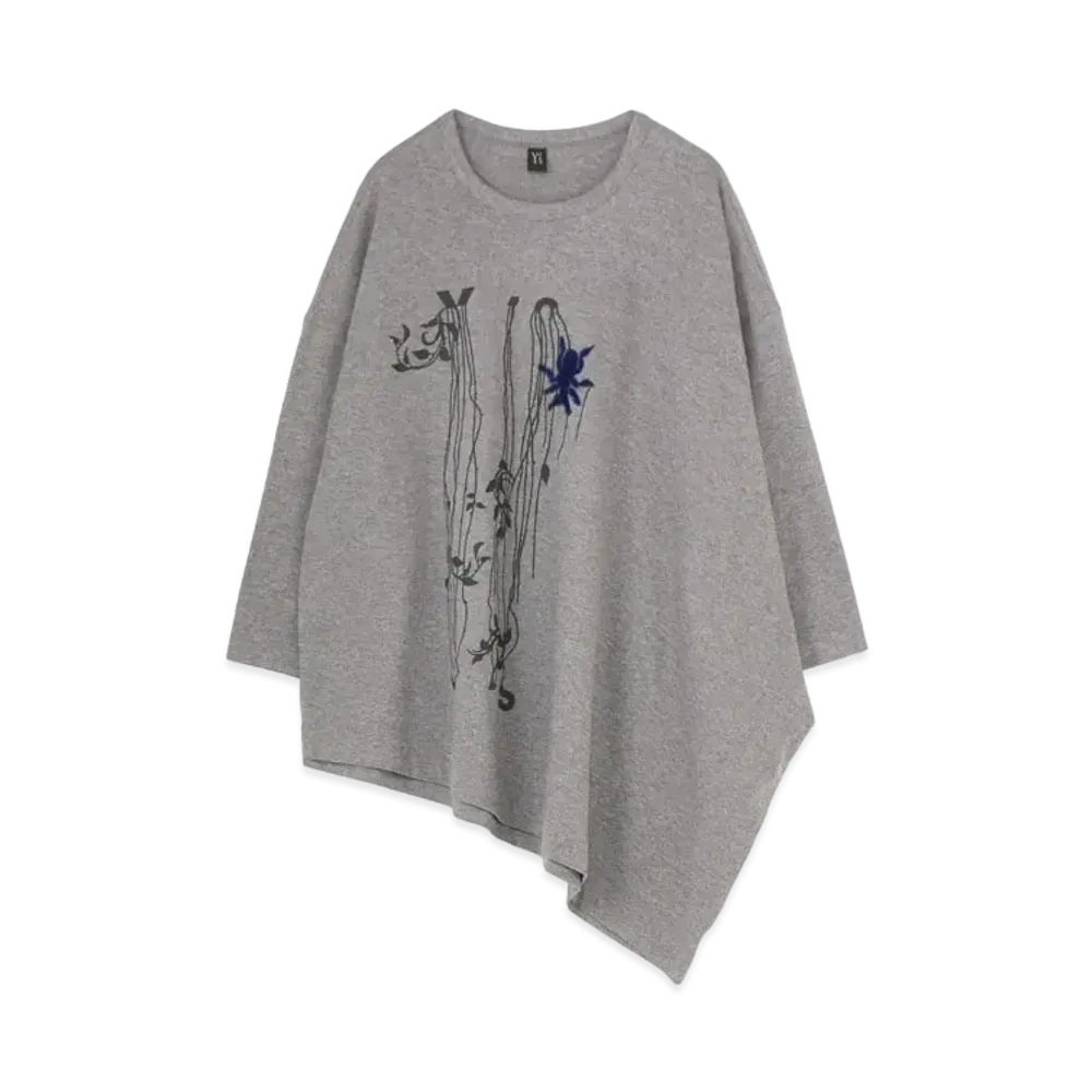 Yohji Yamamoto Y's PLAIN STITCH BUG PIGMENT FLOCKY PRINT SIDE DRAPE T "Gray"
