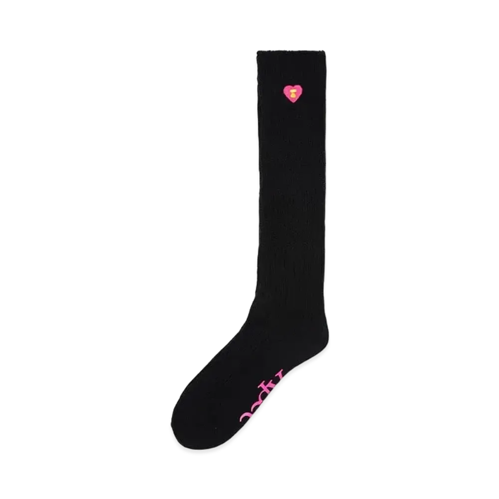 A BATHING APE Logo Ribbed Knee Length Socks "Black"