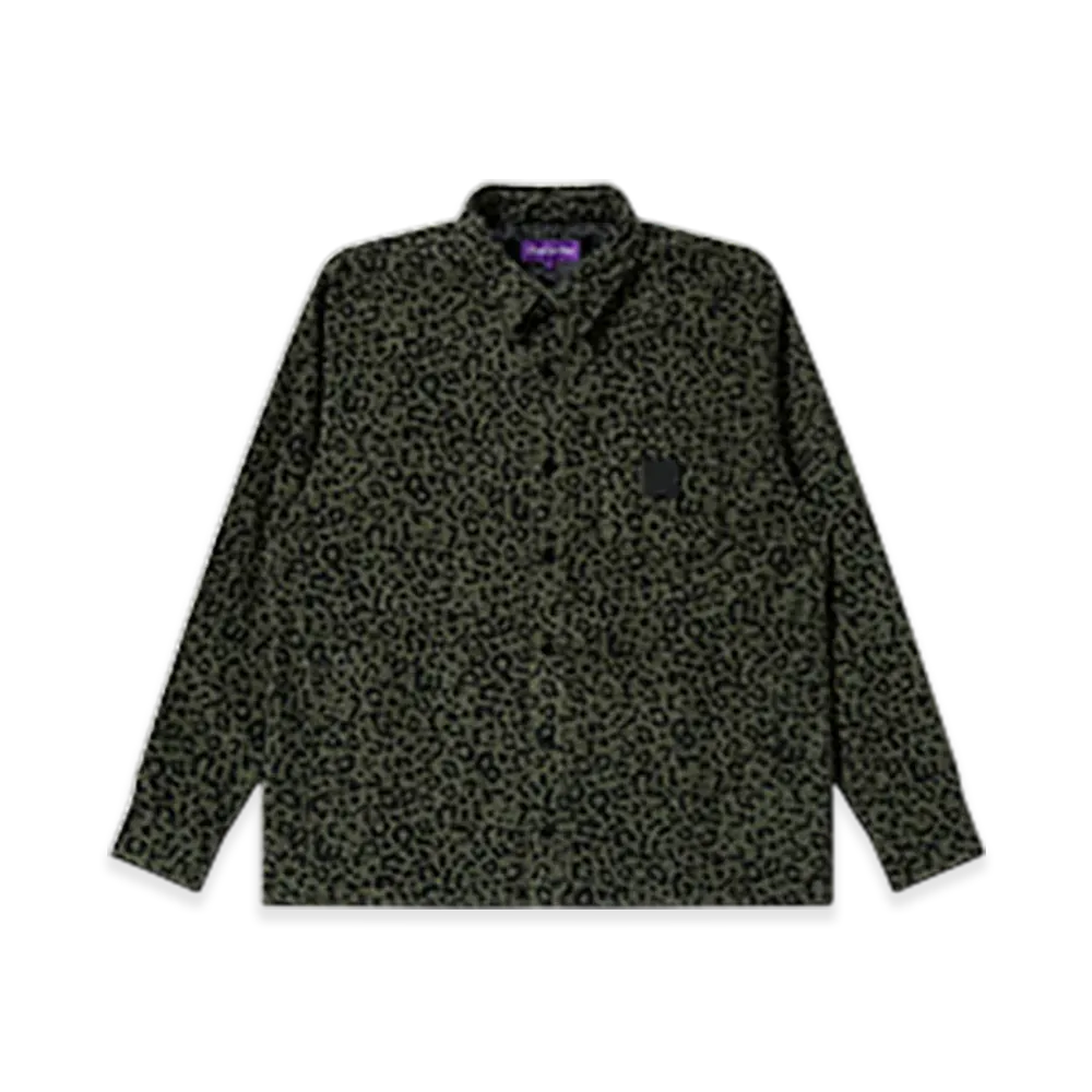 BlackEyePatch Leopard Patterned Quilted Shirt Jacket "Sage"