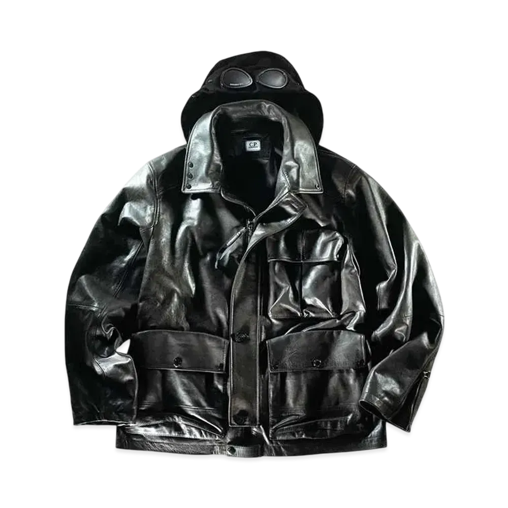 C.P. Company Leather Goggle Jacket "Black"