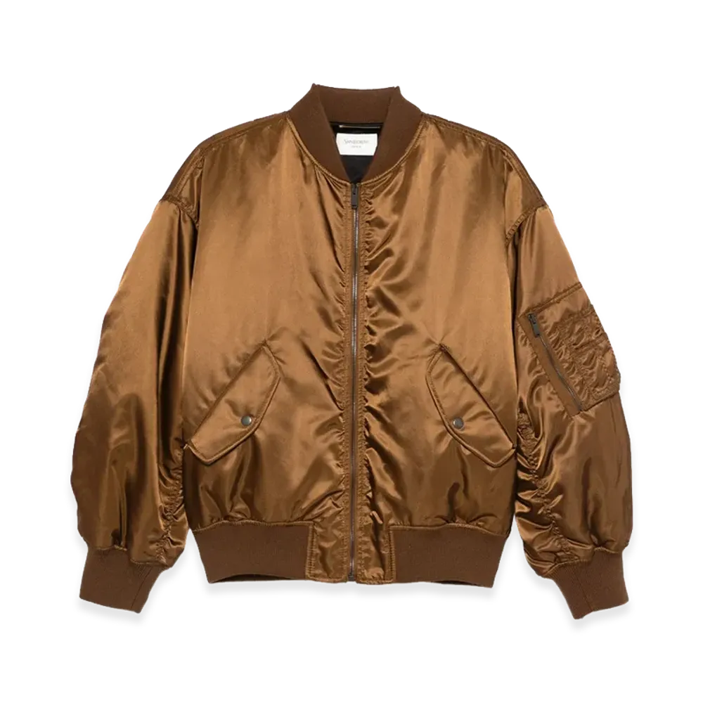 Saint Laurent Women's Satin Bomber Jacket "Brown"