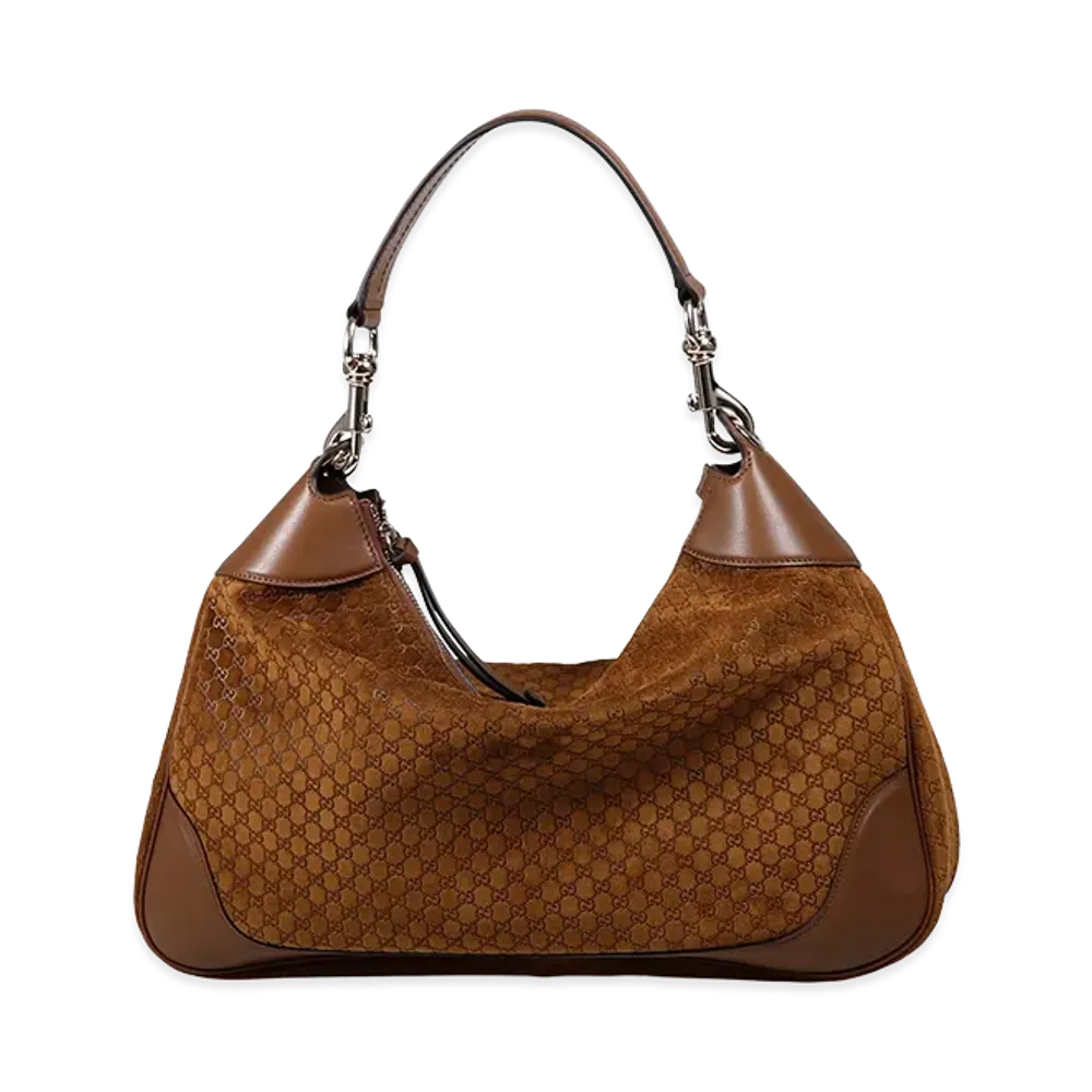 GUCCI Women's Suede Medium Gucci B Shoulder Bag "Camel"