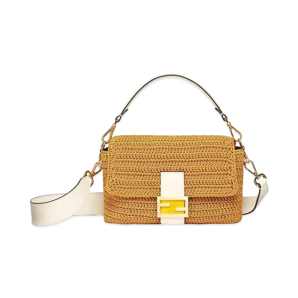 FENDI Baguette Cotton Crochet Bag "Yellow"