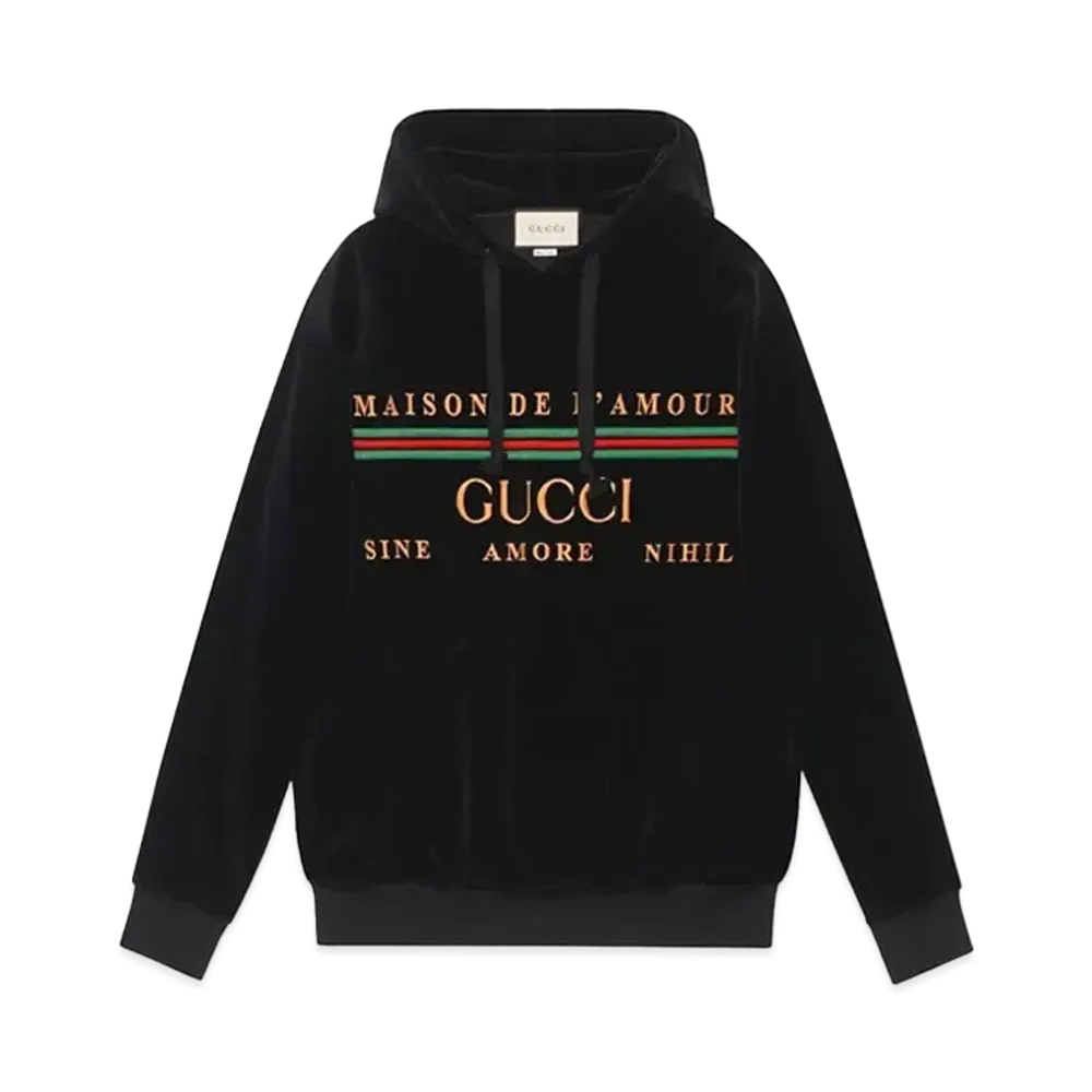 GUCCI Chenille Embroidered Velvet Hoodie "Black"
