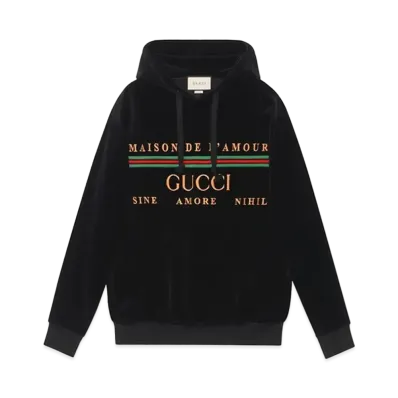GUCCI Chenille Embroidered Velvet Hoodie "Black"