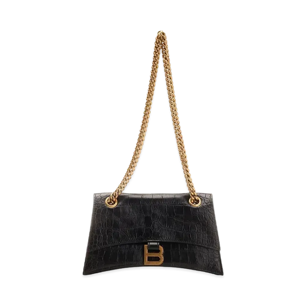 BALENCIAGA Crush Small Handbag With Crocodile Print "Black"