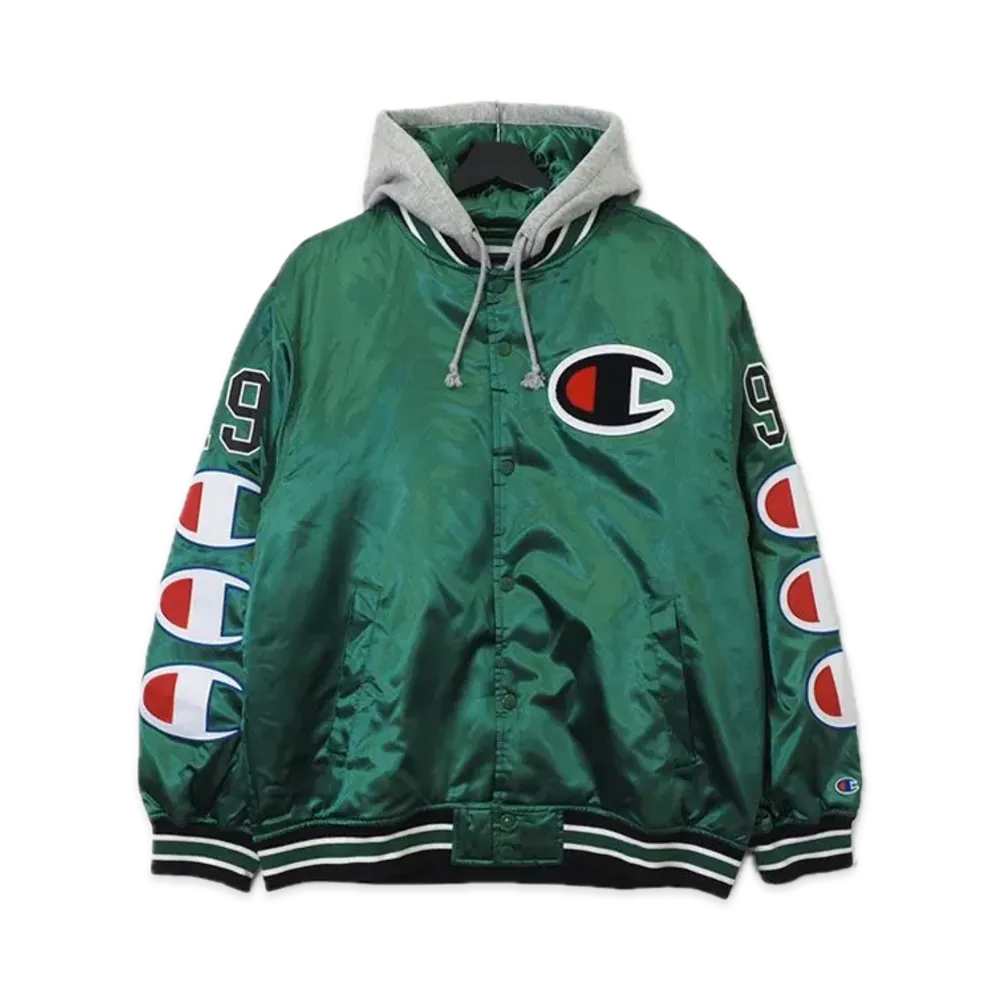 Supreme x Champion Hooded Satin Varsity Jacket "Green"