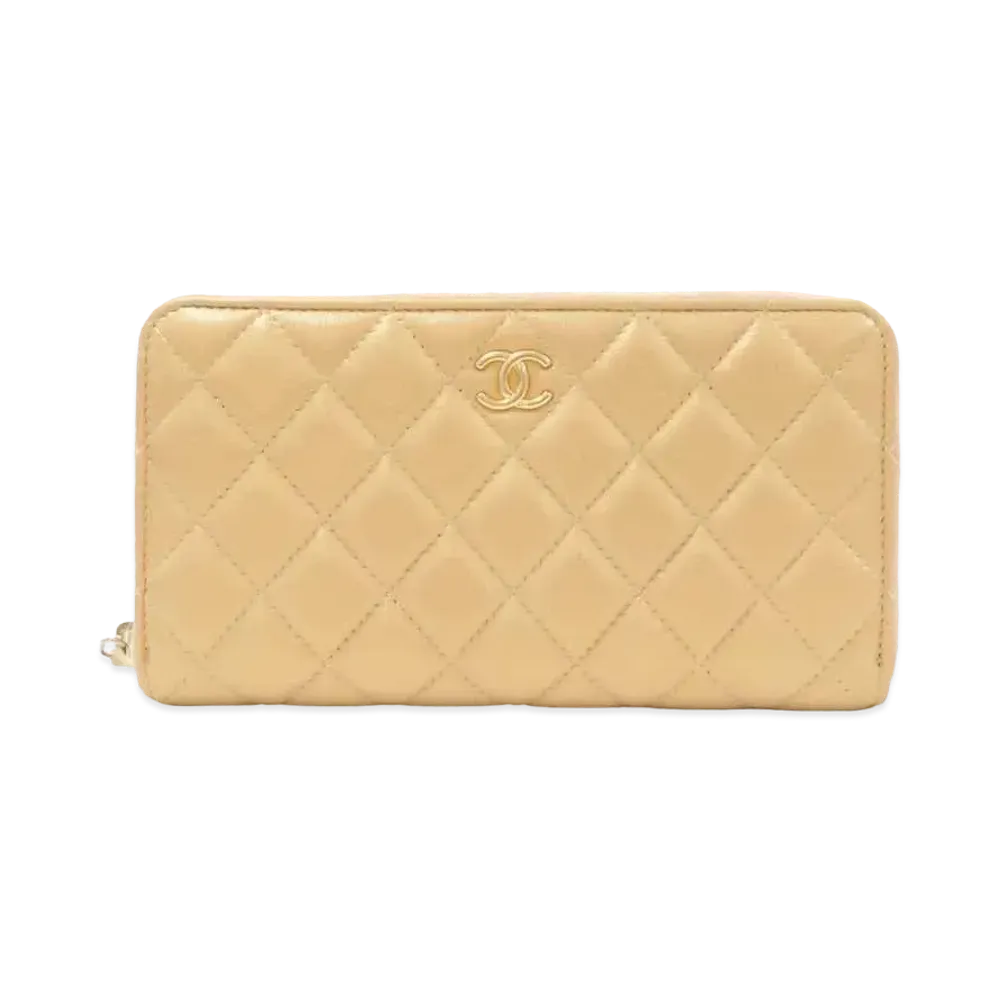 CHANEL Lambskin Matelasse Long Wallet "Yellow"