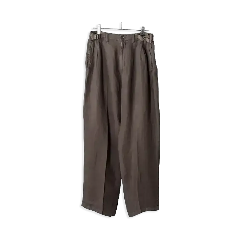 ANCELLM Belted Linen Tuck Slacks "Brown"