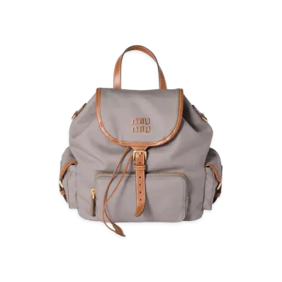 MIU MIU Canvas / Leather Backpack "Aluminum/Brandy"