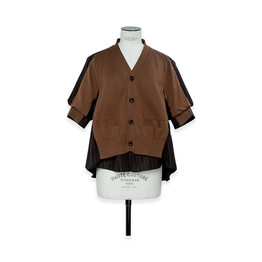 sacai Chalk Stripe Cotton Knit Cardigan "Brown"