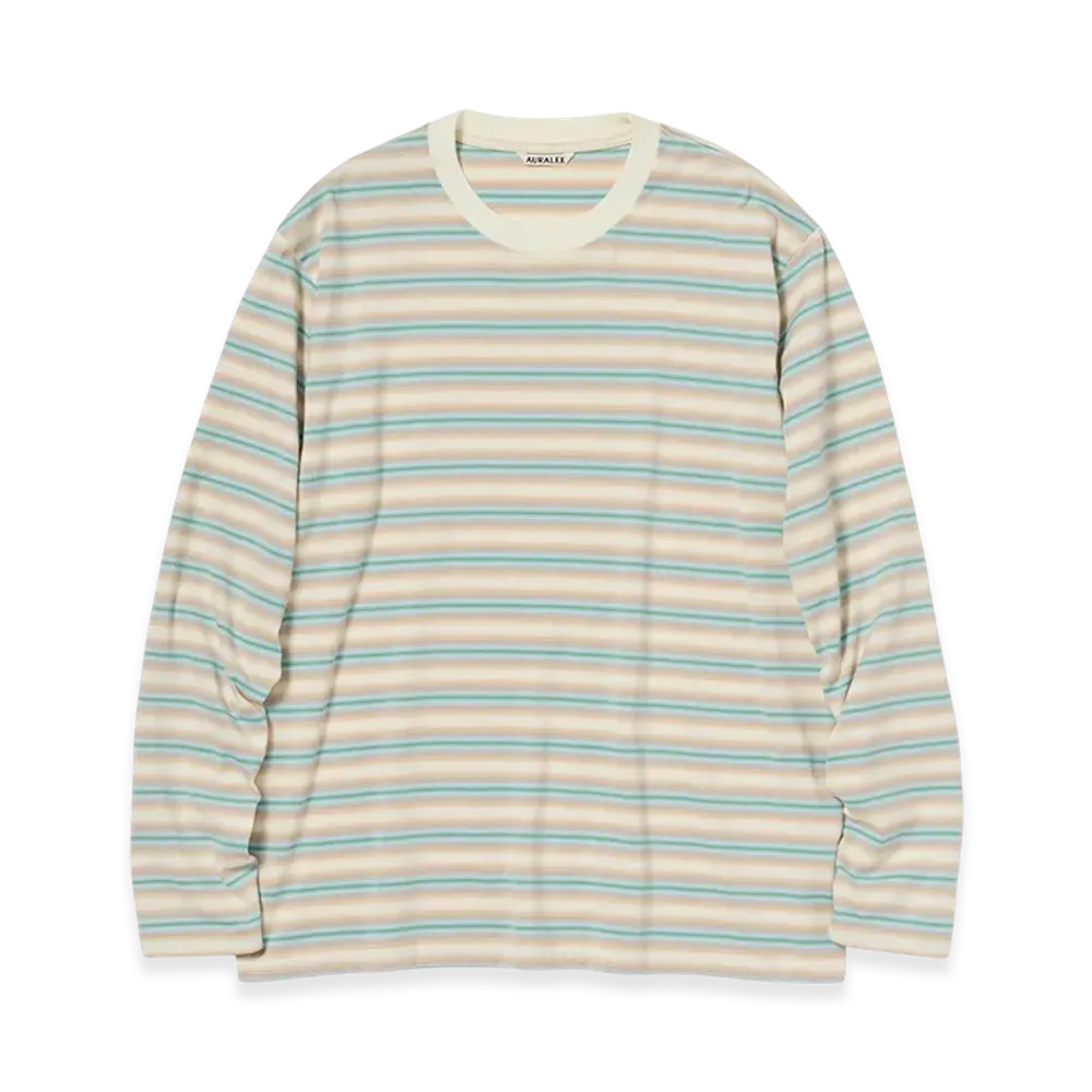 AURALEE Gradient Stripe Jersey L/S Tee "Fade Blue Stripe"