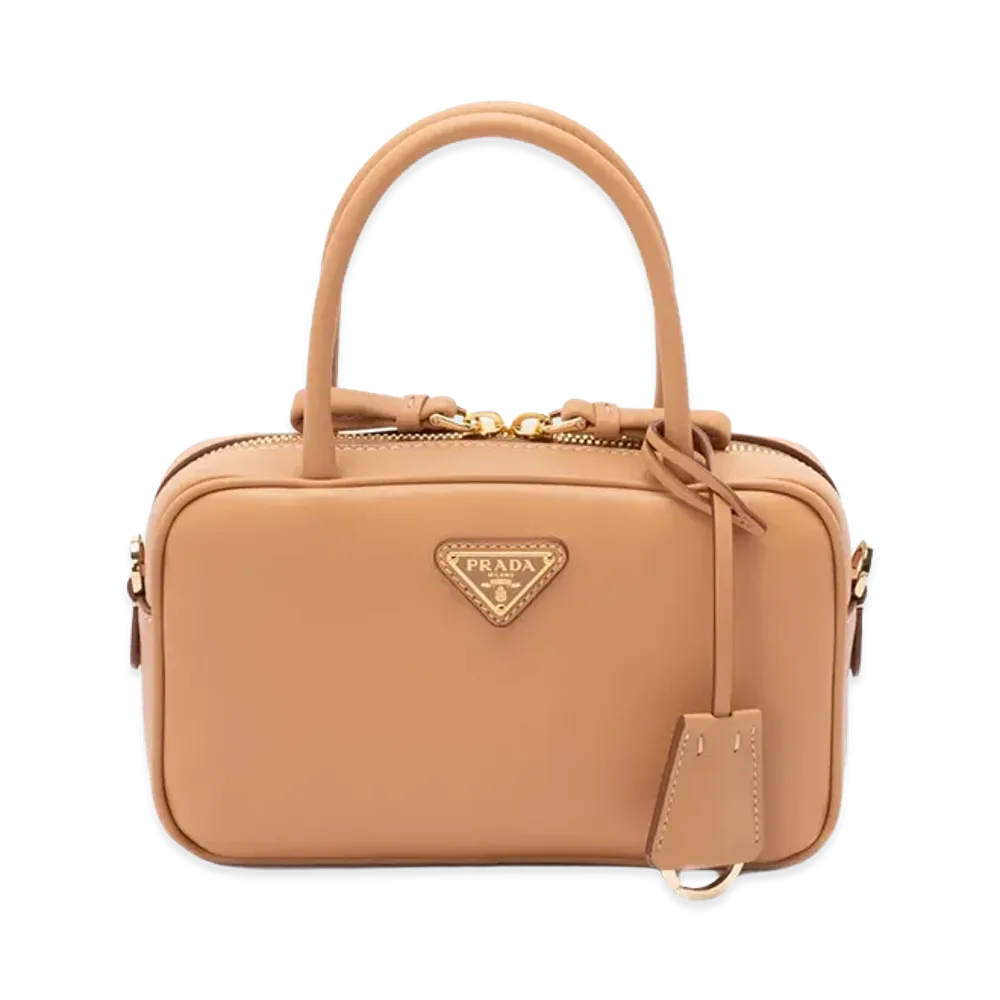 PRADA Women's Mini Leather Top Handle Bag With Shoulder Strap "Beige"