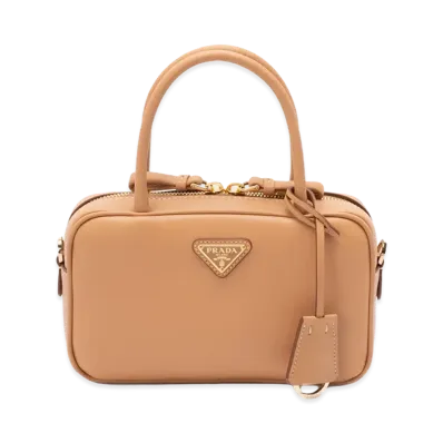 PRADA Women's Mini Leather Top Handle Bag With Shoulder Strap "Beige"
