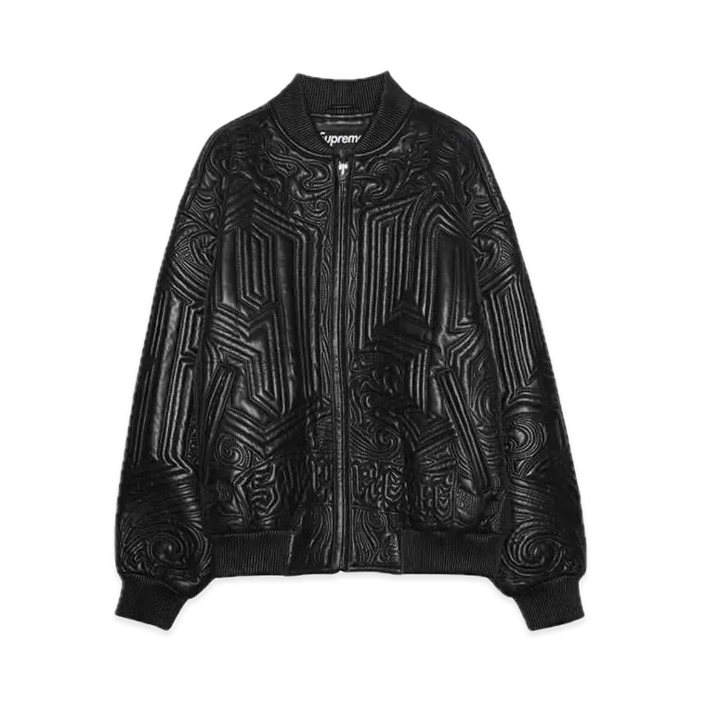 Supreme Mister Cartoon Embroidered Leather Jacket "Black"