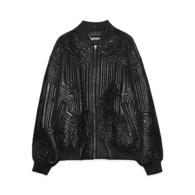 Supreme Mister Cartoon Embroidered Leather Jacket "Black"