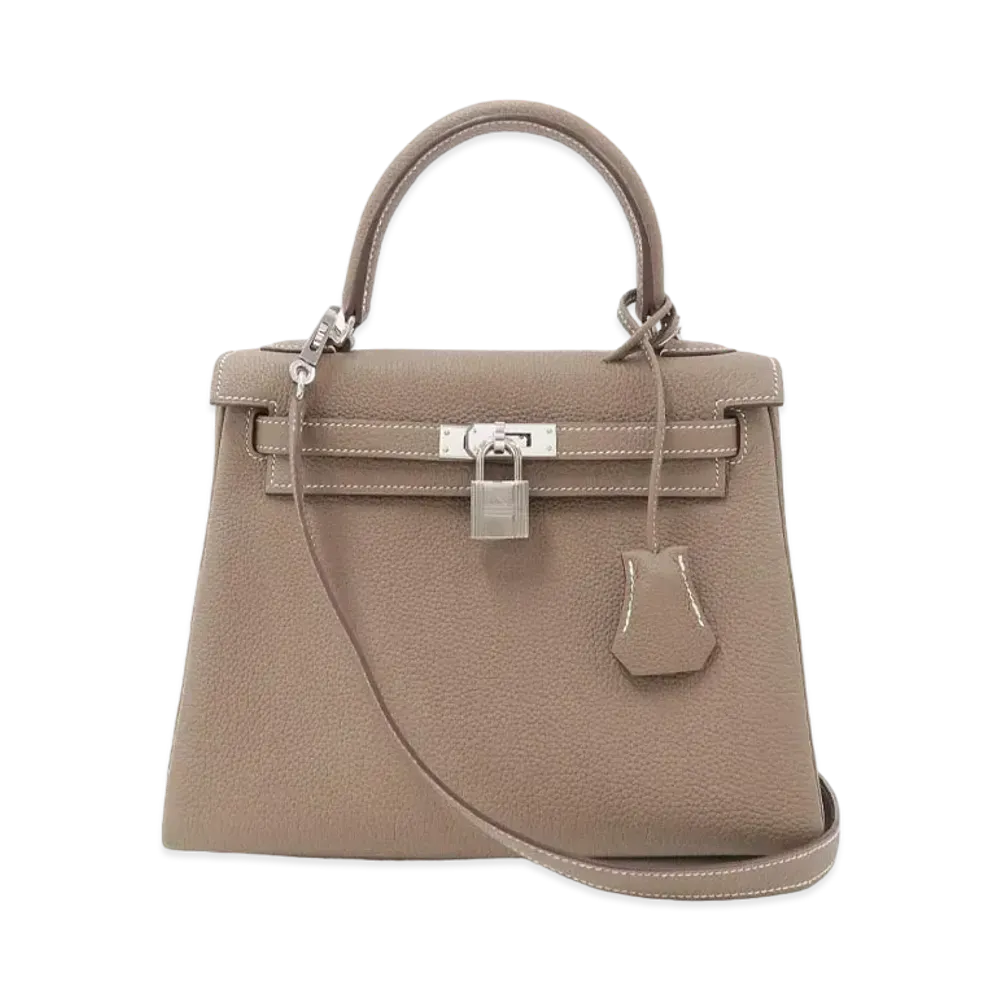 Hermes Kelly Retourne Taurillon Clemence "Etoupe/Silver"