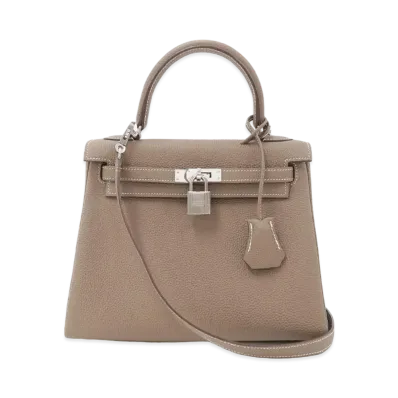 Hermes Kelly Retourne Taurillon Clemence "Etoupe/Silver"