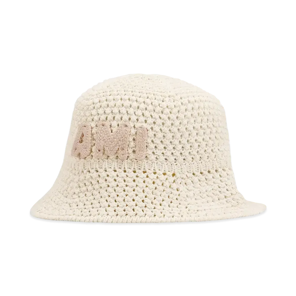 AMI PARIS Cotton Knit Ami Patch Bucket Hat "White"