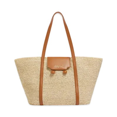 MARNI Medium Trunkaroo Beach Bag in Striped Raffia Effect "Natural"
