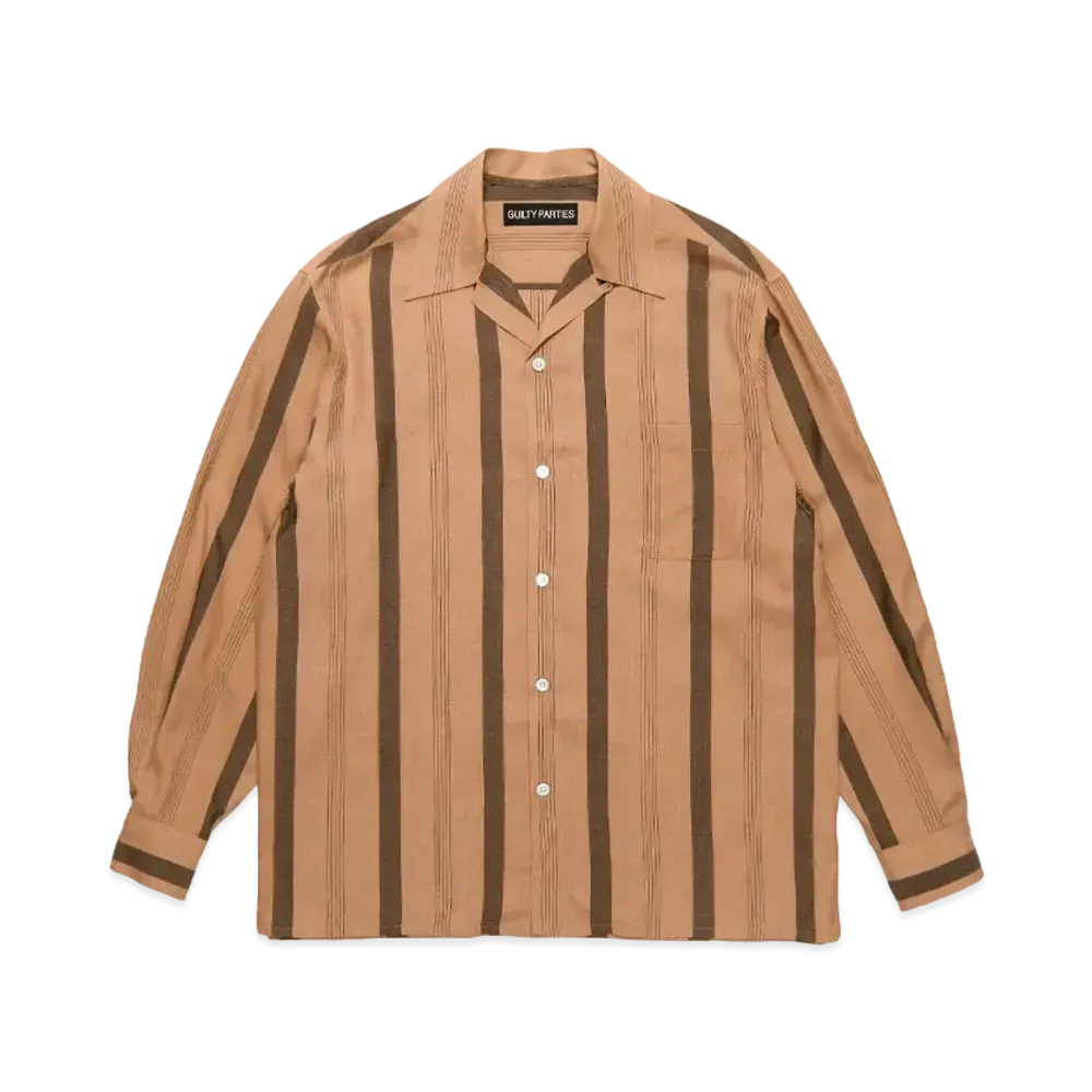 WACKO MARIA Striped Open Collar Shirt "Brown"