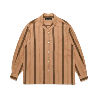 WACKO MARIA Striped Open Collar Shirt "Brown"