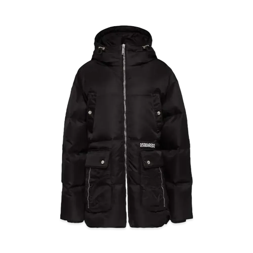 Dsquared2 Maxi Multi-Pocket Parachute Puff Coat "Black"