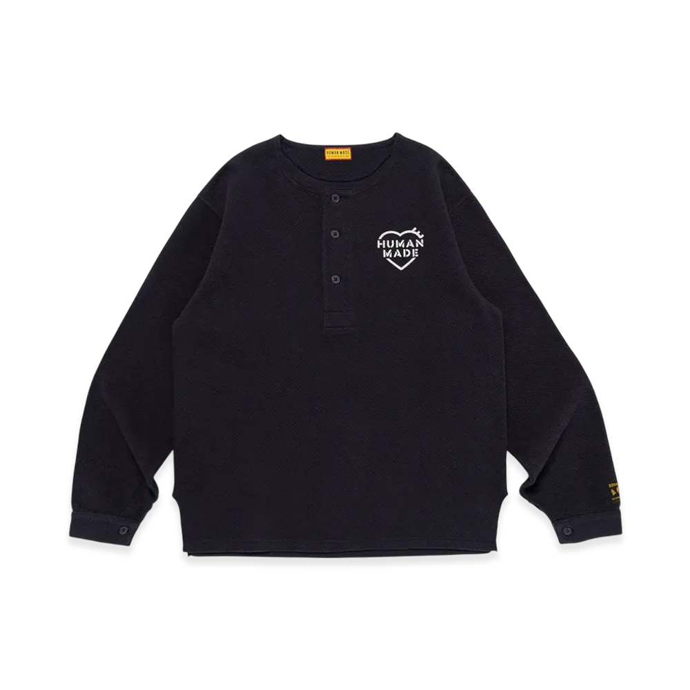 HUMAN MADE Henley Neck L/S T-Shirt "Navy"