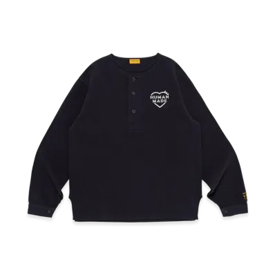 HUMAN MADE Henley Neck L/S T-Shirt "Navy"