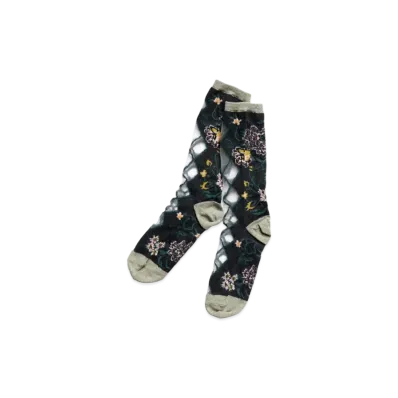KAPITAL 156 Gobelin Flower See Through Socks "Black"