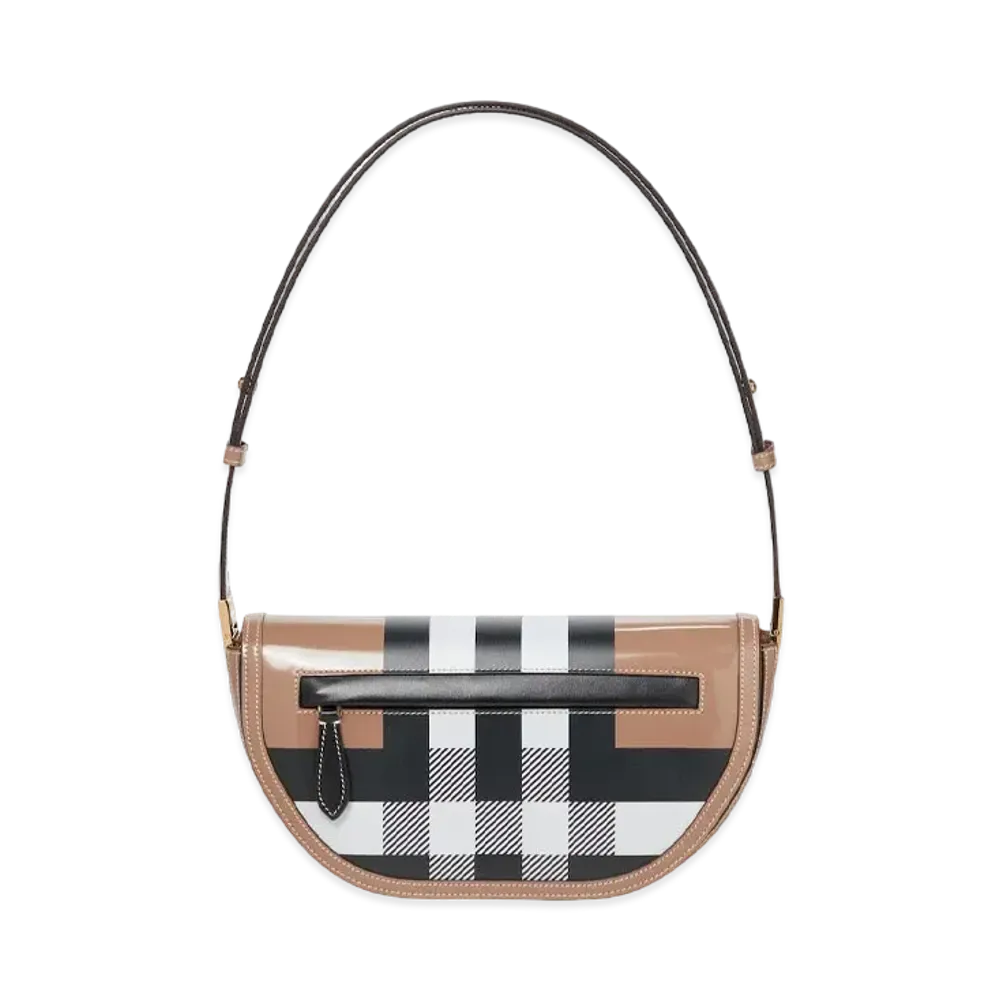 Burberry Small Check Leather Olympia Bag "Camel"