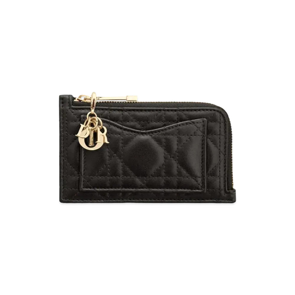 Dior Lady Dior Compact Zip Card Holder Cannage Lambskin "Black"