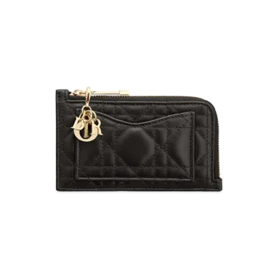 Dior Lady Dior Compact Zip Card Holder Cannage Lambskin "Black"
