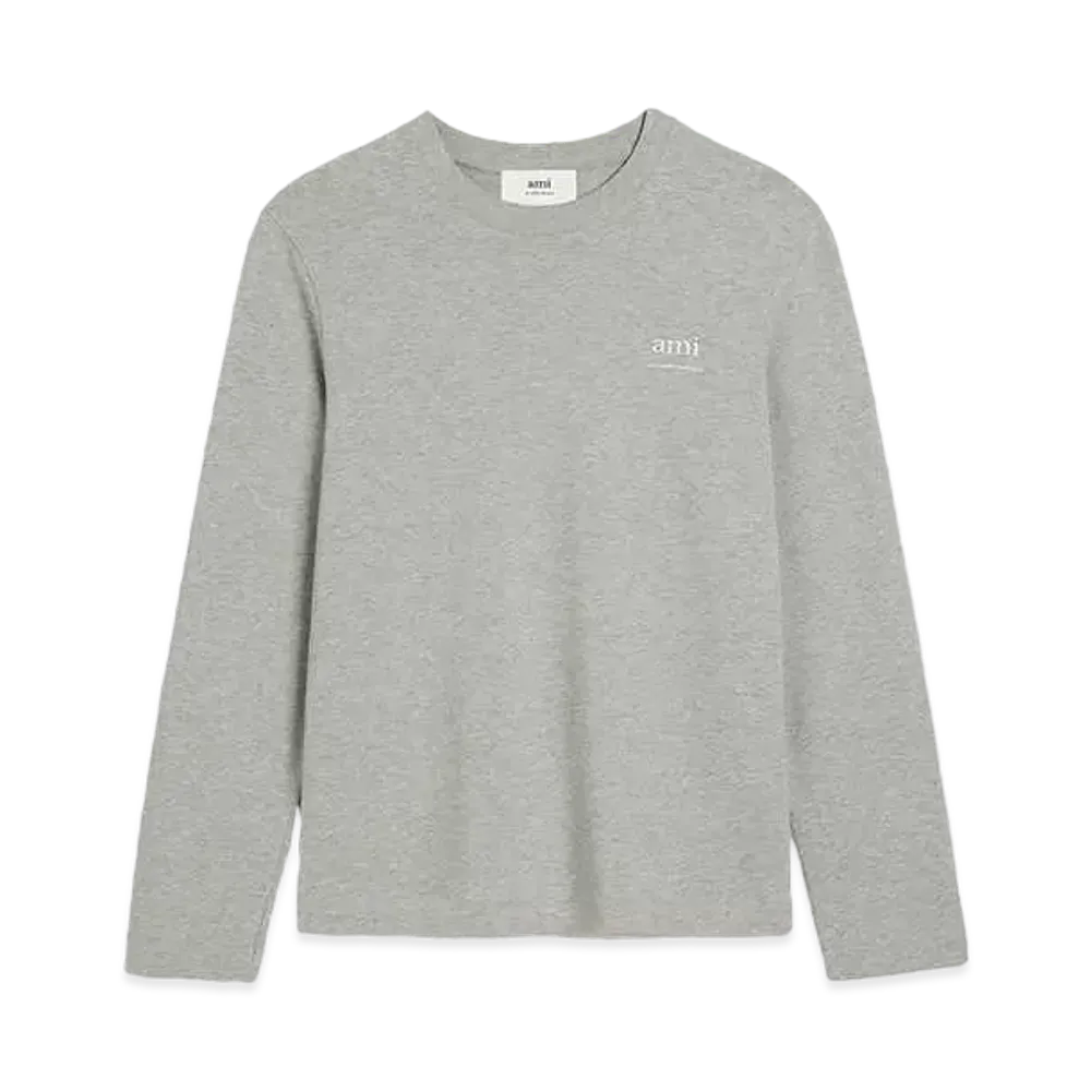 AMI PARIS Organic Cotton Heavy Jersey AMI ALEXANDRE MATTIUSSI Long Sleeve T-shirt "Heather Ash Gray"