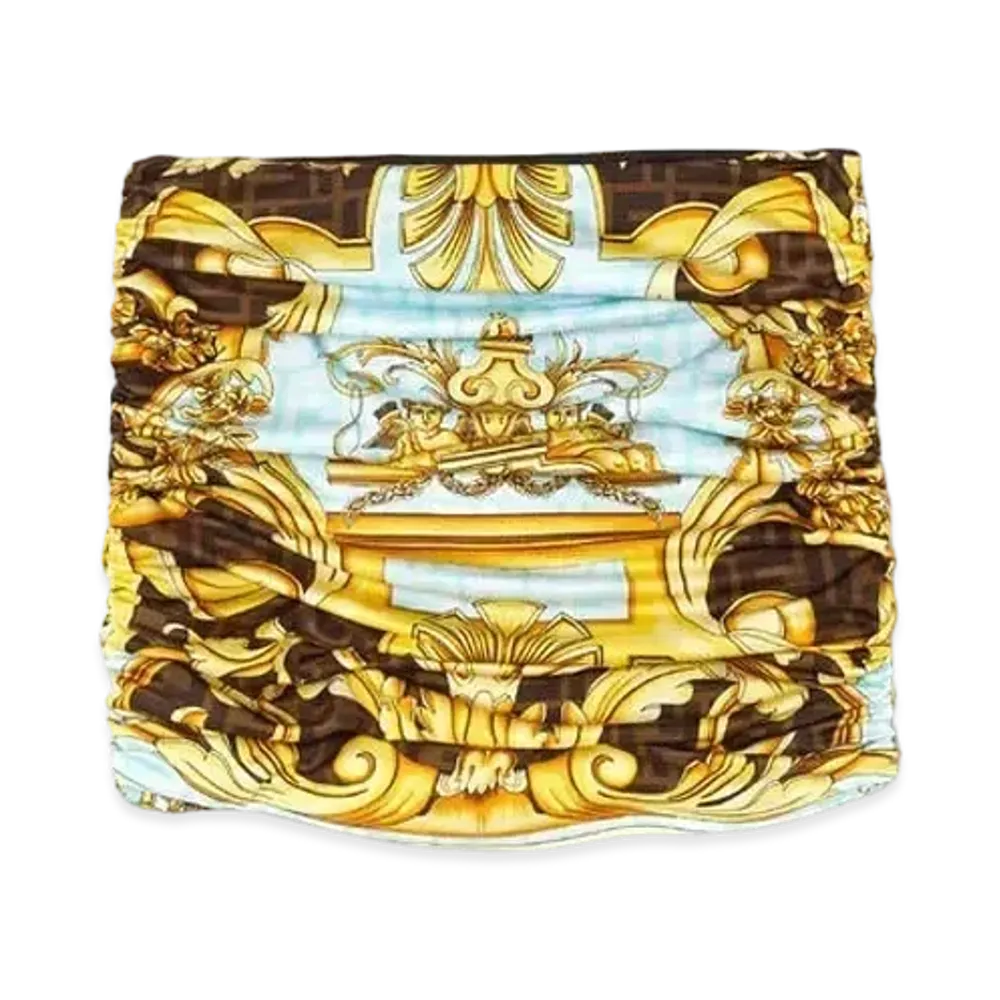FENDI x Versace Fendace Gold Baroque Ruched Mini Skirt
