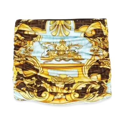 FENDI x Versace Fendace Gold Baroque Ruched Mini Skirt
