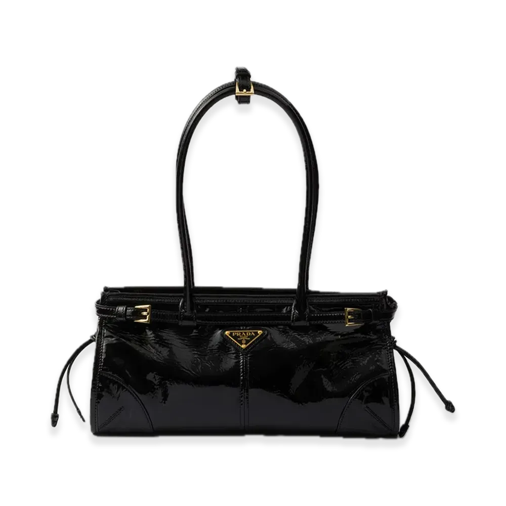 PRADA Bonnie Medium Naplak Patent Leather Handbag "Black"