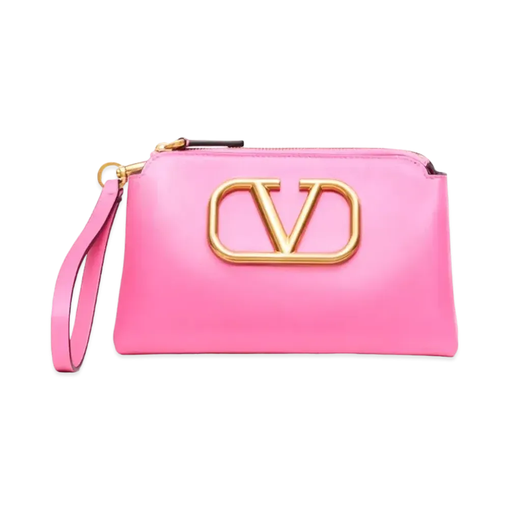 Valentino V Logo Signature Calfskin Pouch "Pink"