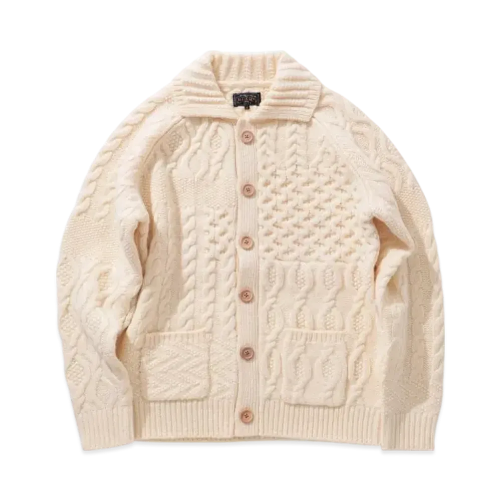 BEAMS Cardigan Alan Patchwork "OffWhite"