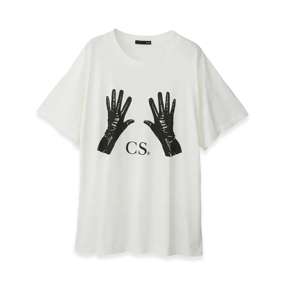 HYSTERIC GLAMOUR Black Leather Gloves Oversized T-Shirt "White"