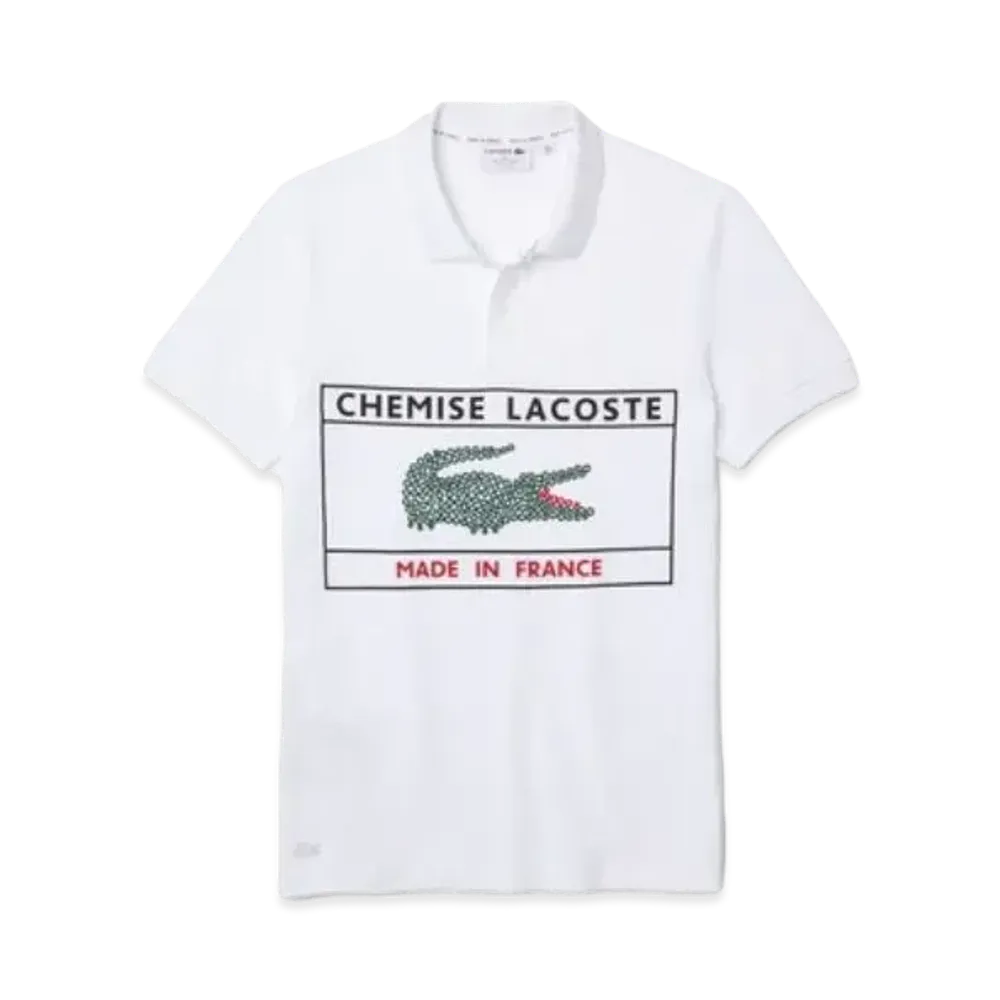 LACOSTE Maid Infrance Box Print Polo Shirt "White"