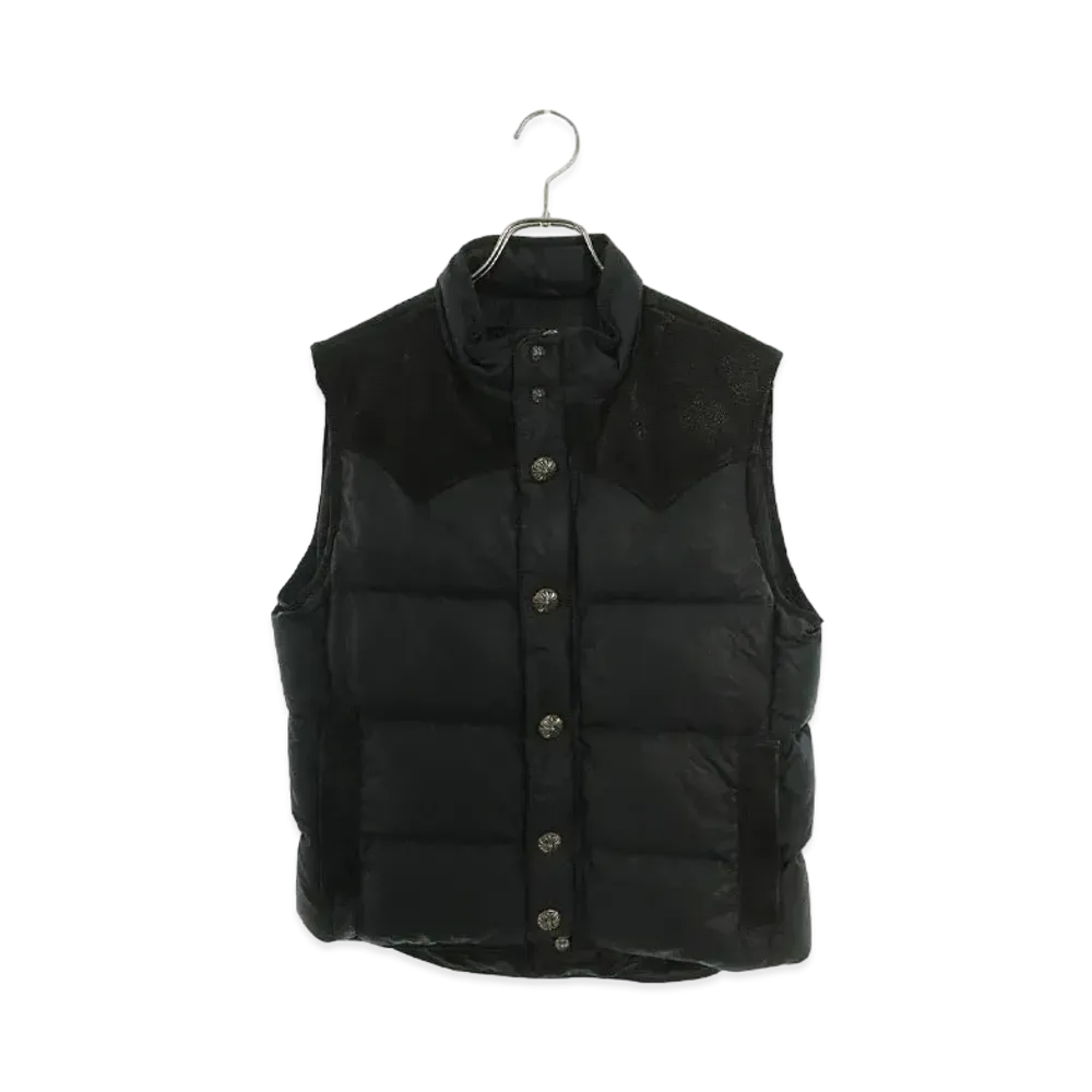 Chrome Hearts Puffy Western Flerknee Leather York Switching Nylon Down Vest "Black"
