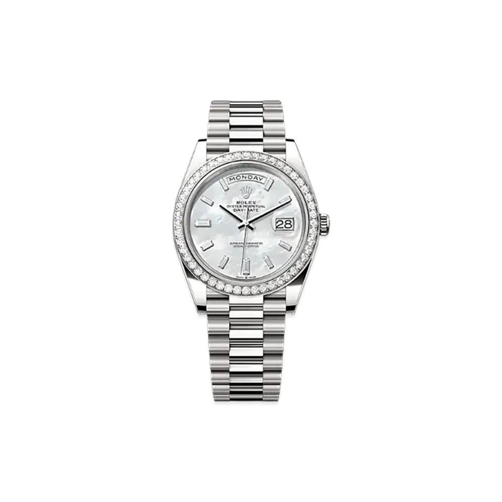 ROLEX Day-Date 40mm White Gold Diamond 228349RBR "White Mother-of-Pearl"