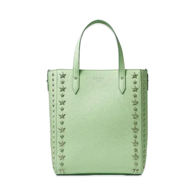 Jimmy Choo Pegasi N/S Soft Grainy Calf Leather Tote Bag With Star Studs "Silver/Peppermint"