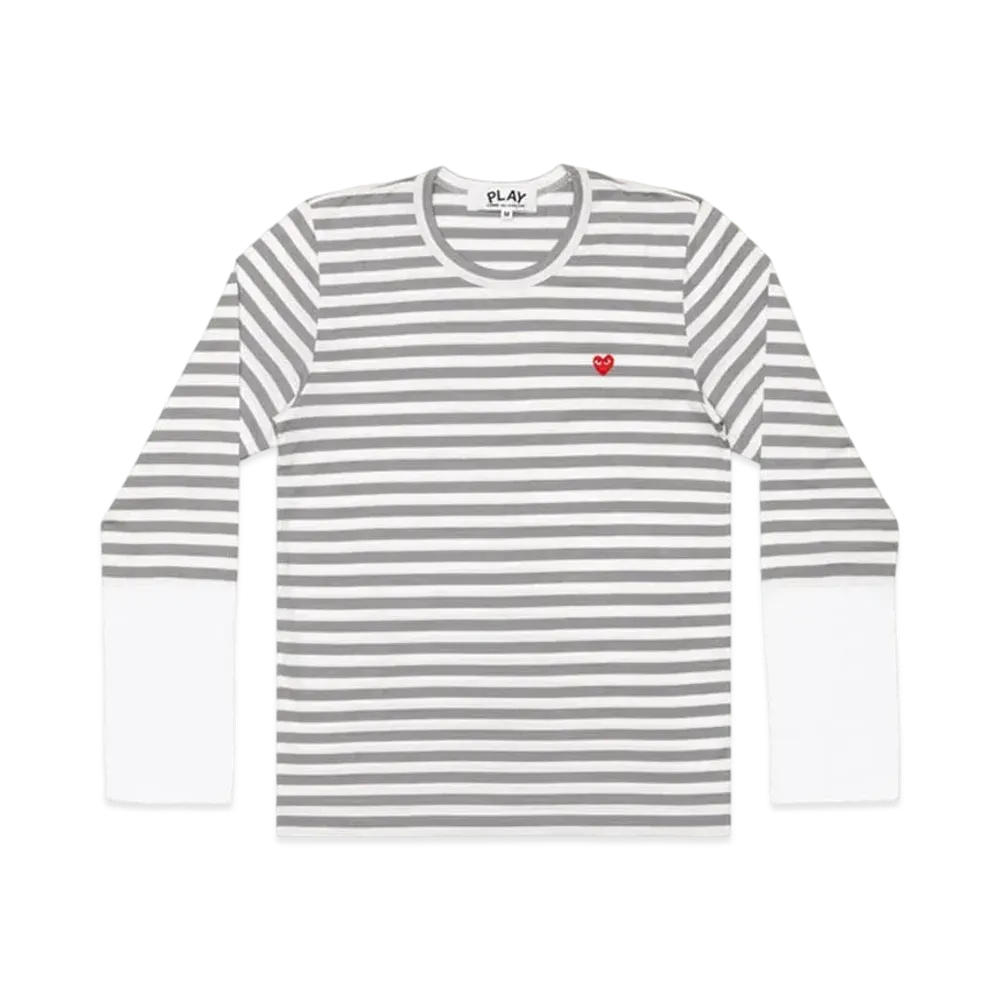 PLAY COMME des GARCONS Unisex Border Long Sleeve T-Shirt With Small Emblem AX-T320-051 "Gray/White"