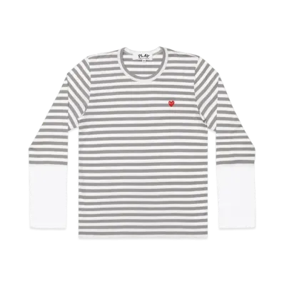 PLAY COMME des GARCONS Unisex Border Long Sleeve T-Shirt With Small Emblem AX-T320-051 "Gray/White"
