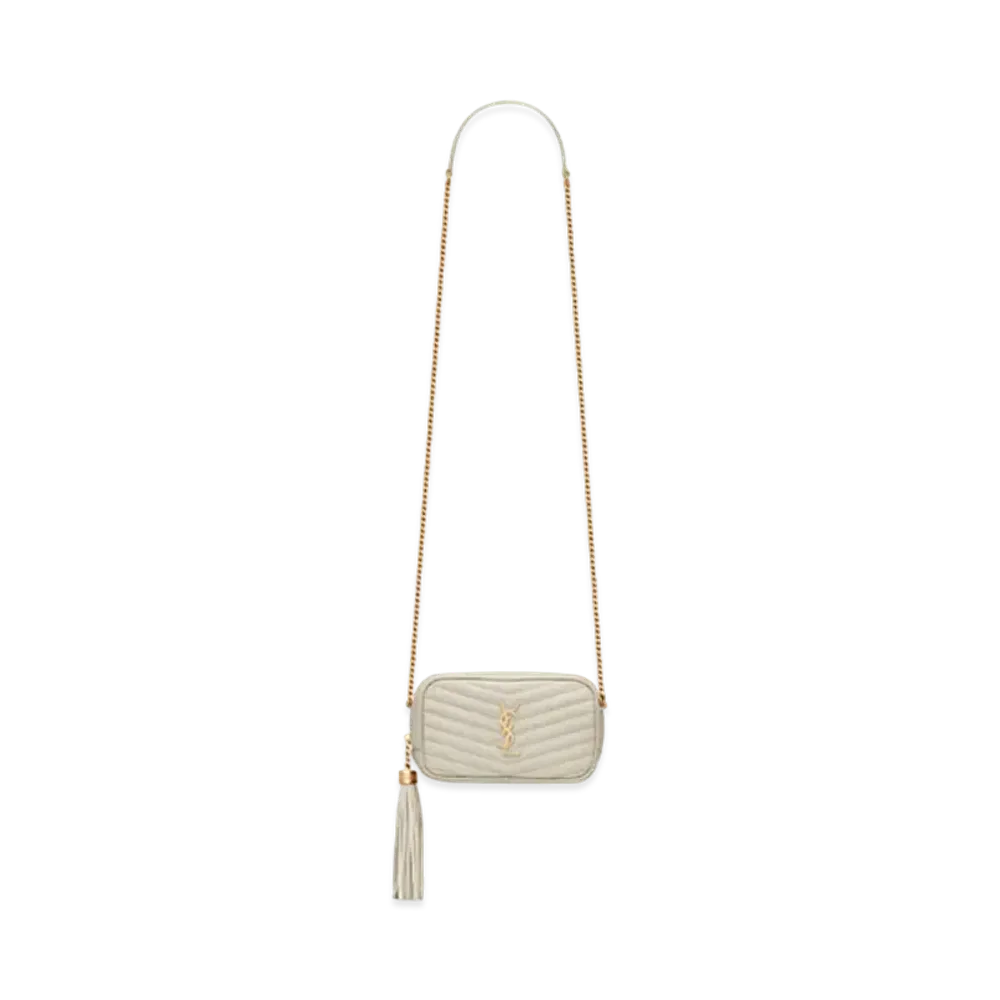 Saint Laurent Lou Mini Bag In Quilted Grain De Poudre Embossed Leather "Vintage White"