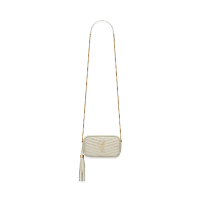 Saint Laurent Lou Mini Bag In Quilted Grain De Poudre Embossed Leather "Vintage White"