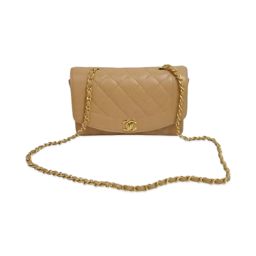 CHANEL Matelasse Diana Flap 22 Chain Shoulder Caviarskin "Beige"
