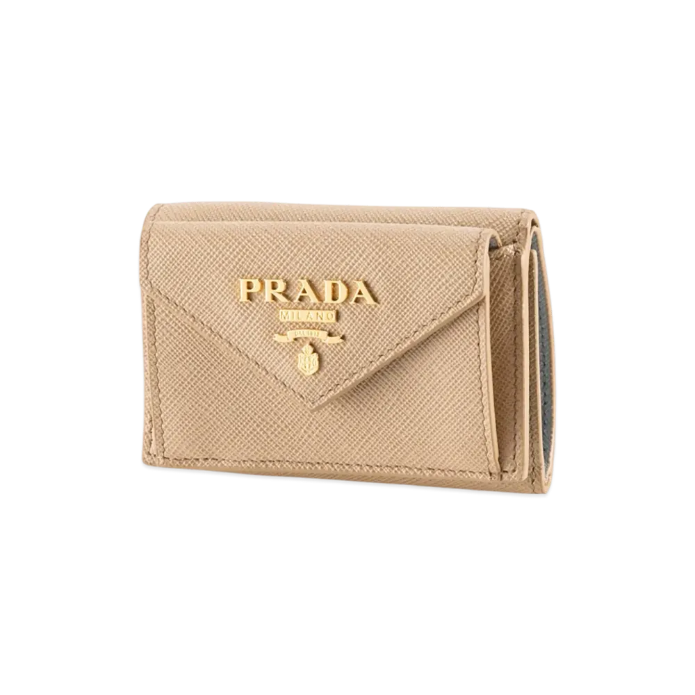 PRADA Saffiano TriFold Tiny Wallet "Beige/Gray"